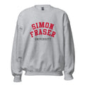 Unisex sweatshirt featuring Simon Fraser University name and branding in red and white