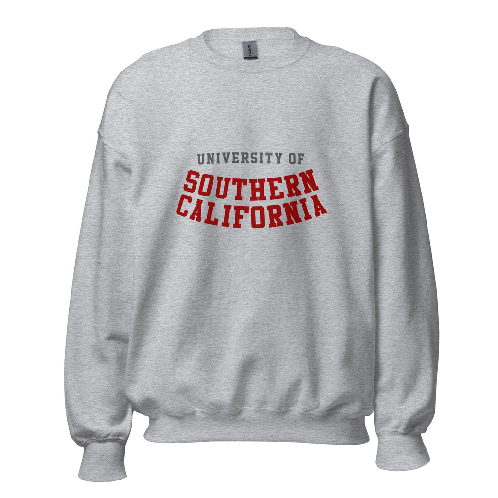 Unisex sweatshirt featuring University of Southern California name and branding in cardinal and gold