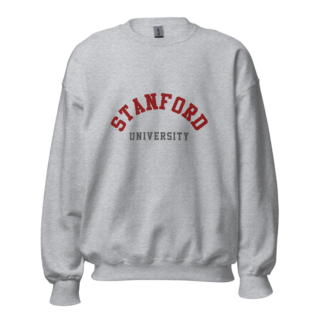 Unisex sweatshirt featuring Stanford University name and branding in cardinal red and white