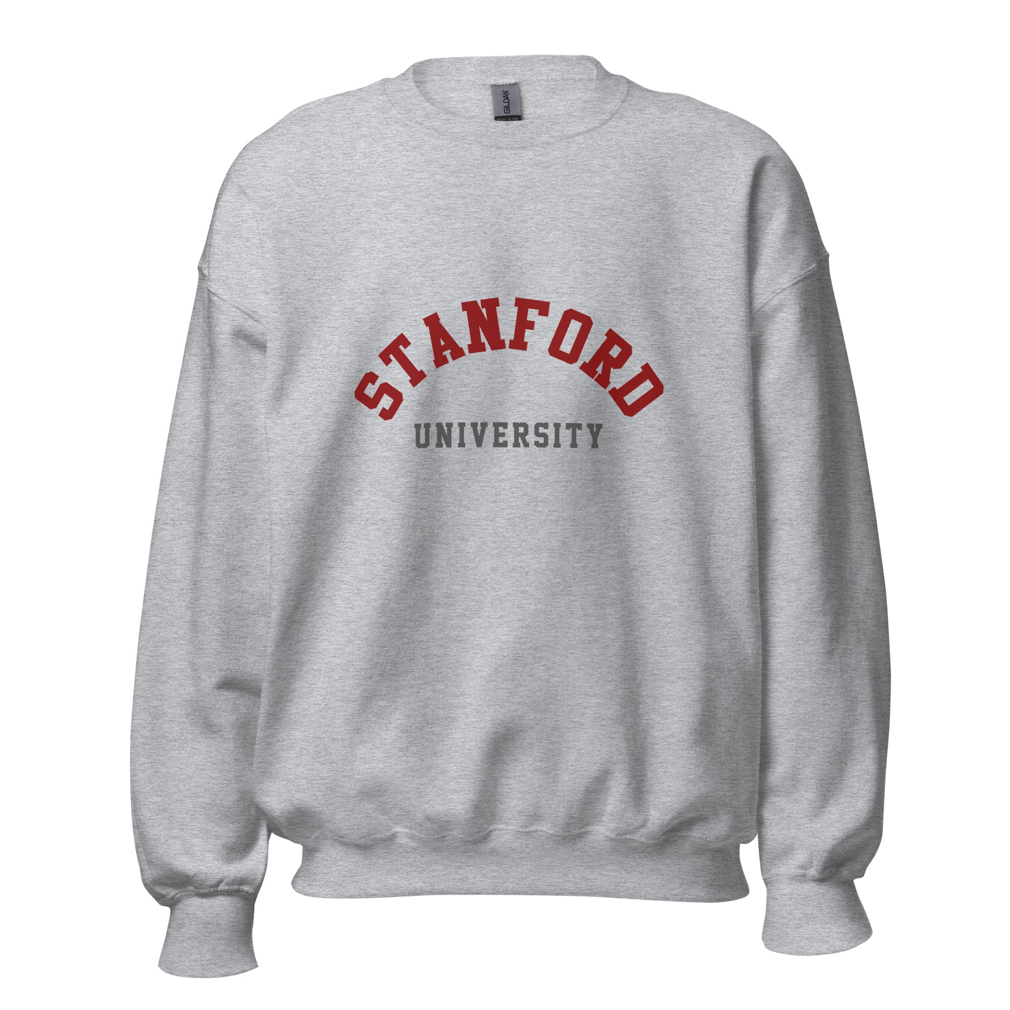Unisex sweatshirt featuring Stanford University name and branding in cardinal red and white