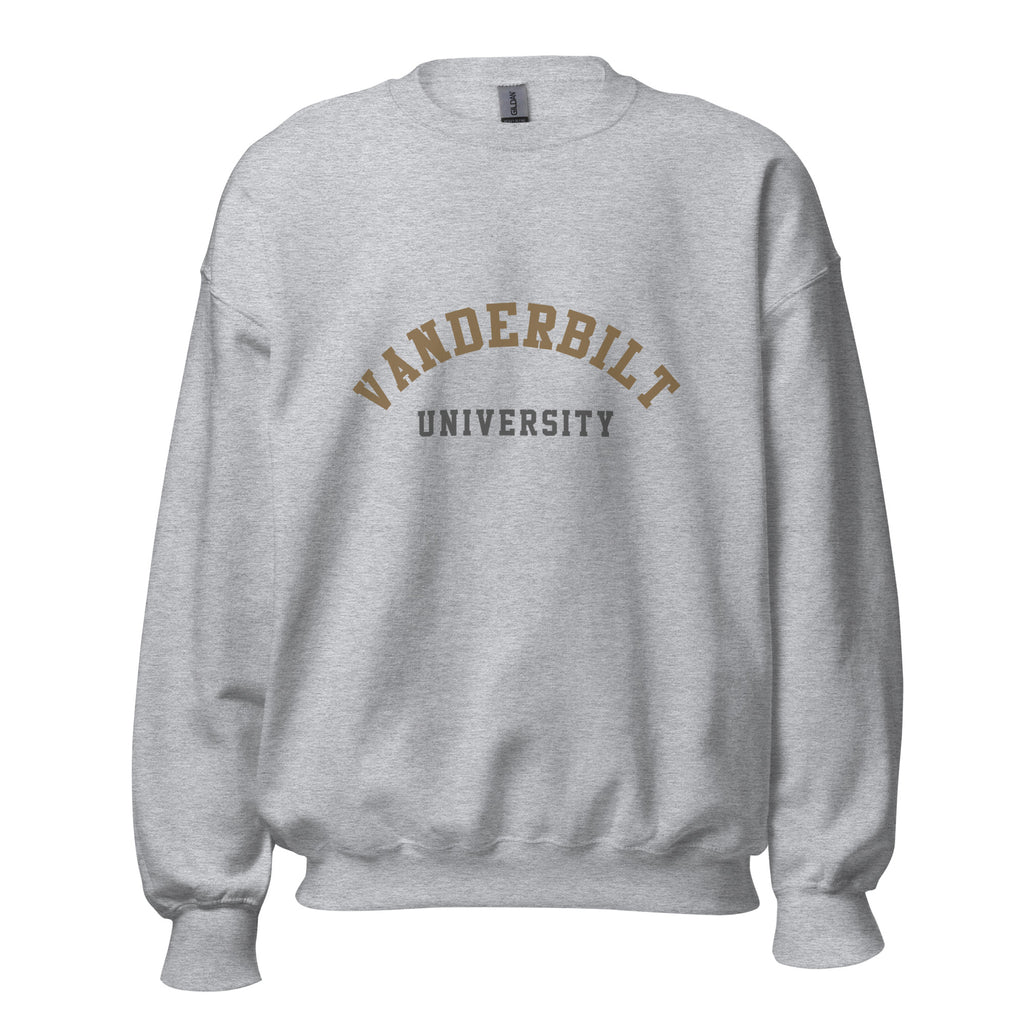 Unisex sweatshirt featuring Vanderbilt University name and branding in black and gold