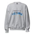 Unisex sweatshirt featuring University of Victoria name and branding in blue and red