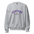 Unisex sweatshirt featuring Western University name and branding in purple and white