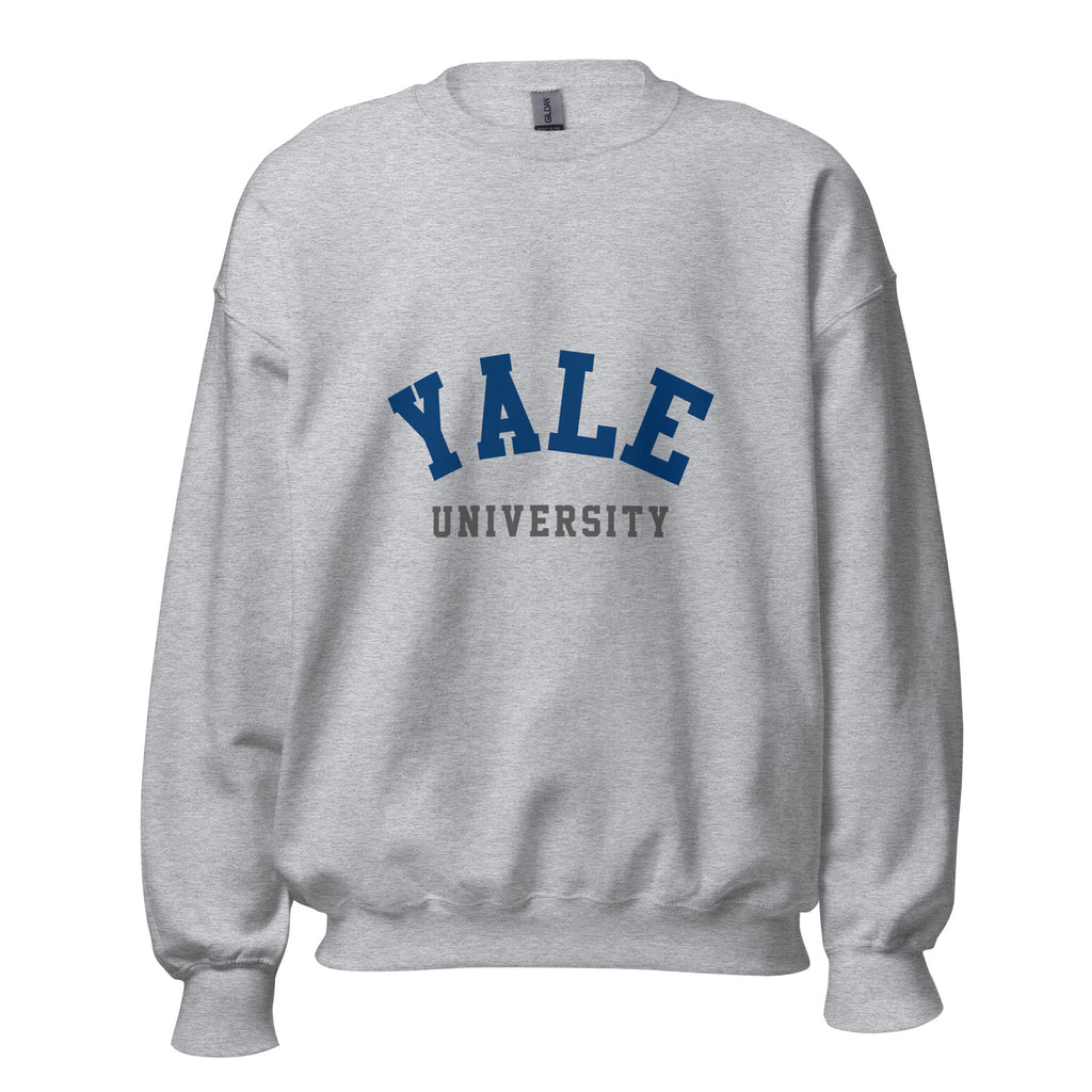 Unisex heather gray sweatshirt featuring Yale University logo printed across the front chest