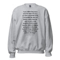 Unisex heather gray sweatshirt with 1 Corinthians 13:4-7 Bible verse printed in black text on front