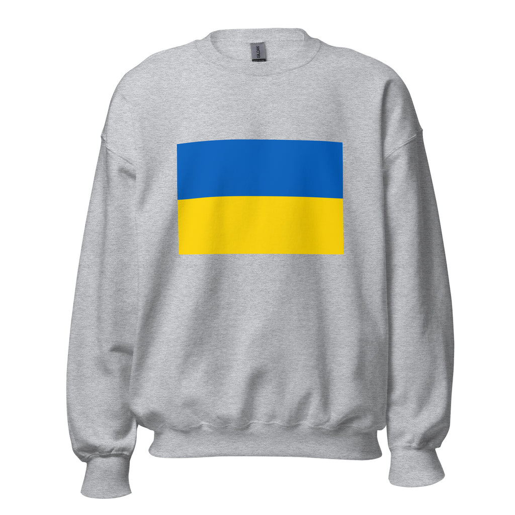 Unisex black sweatshirt featuring Ukrainian flag design printed across the front chest