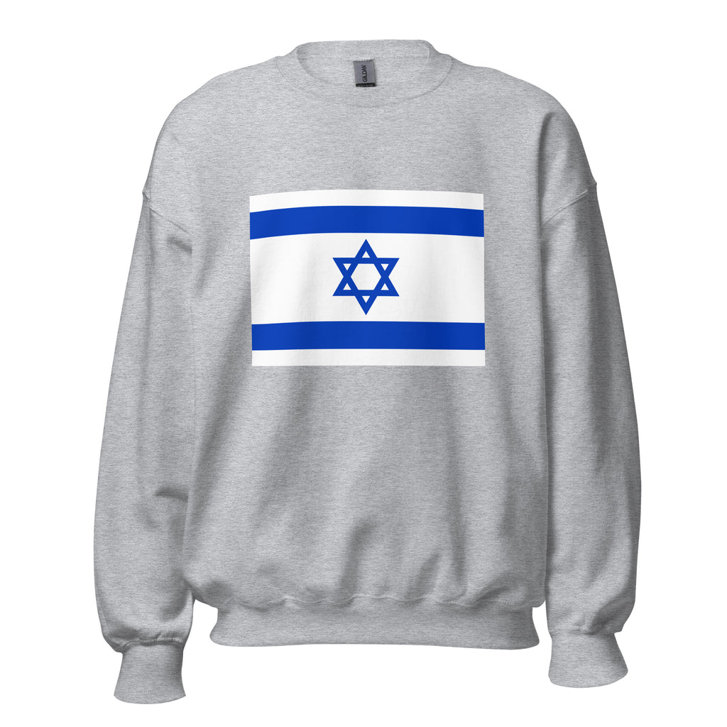 Unisex black sweatshirt featuring Israeli flag design printed across the front chest