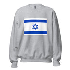 Unisex black sweatshirt featuring Israeli flag design printed across the front chest