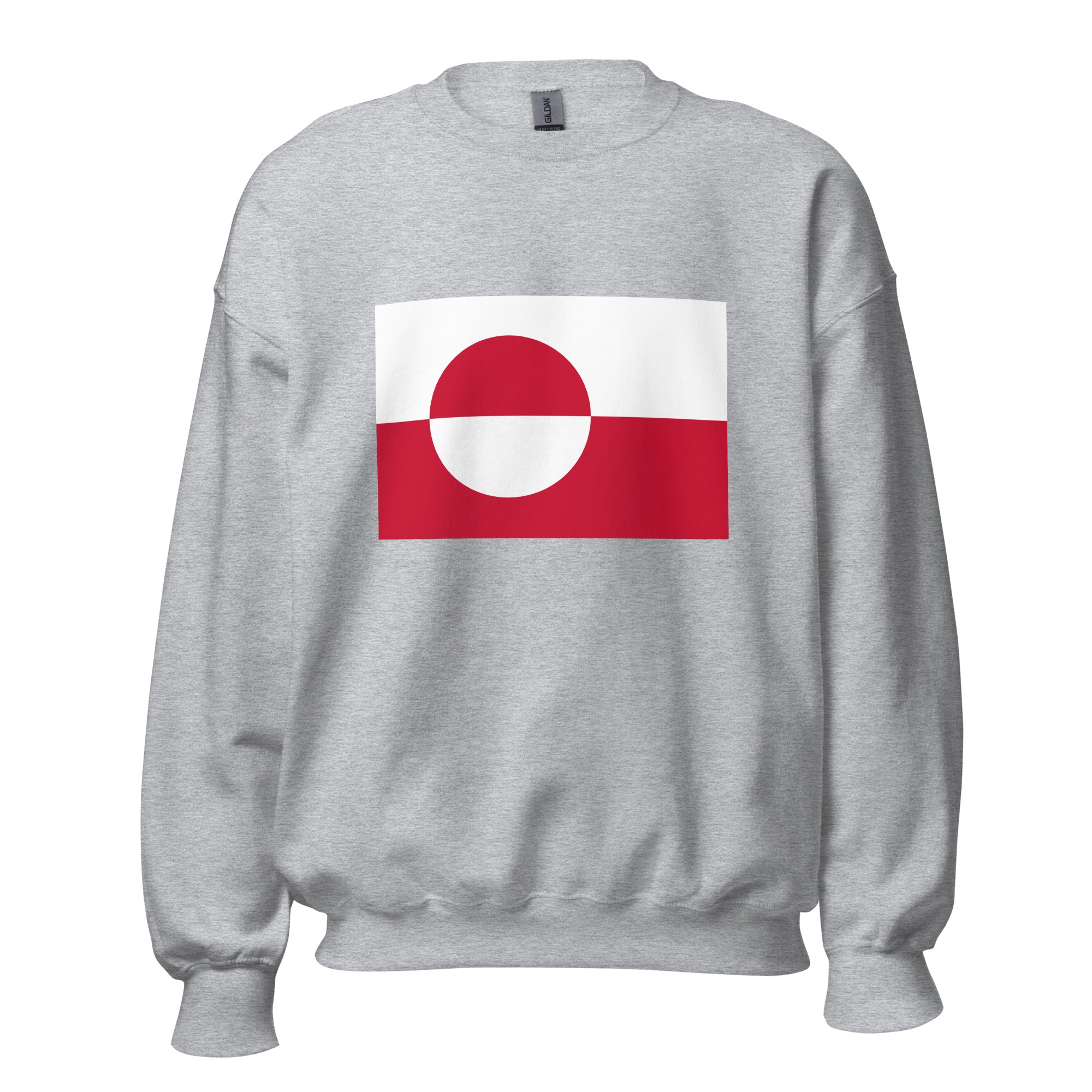 Unisex black sweatshirt featuring Greenlandic flag design printed across the front chest