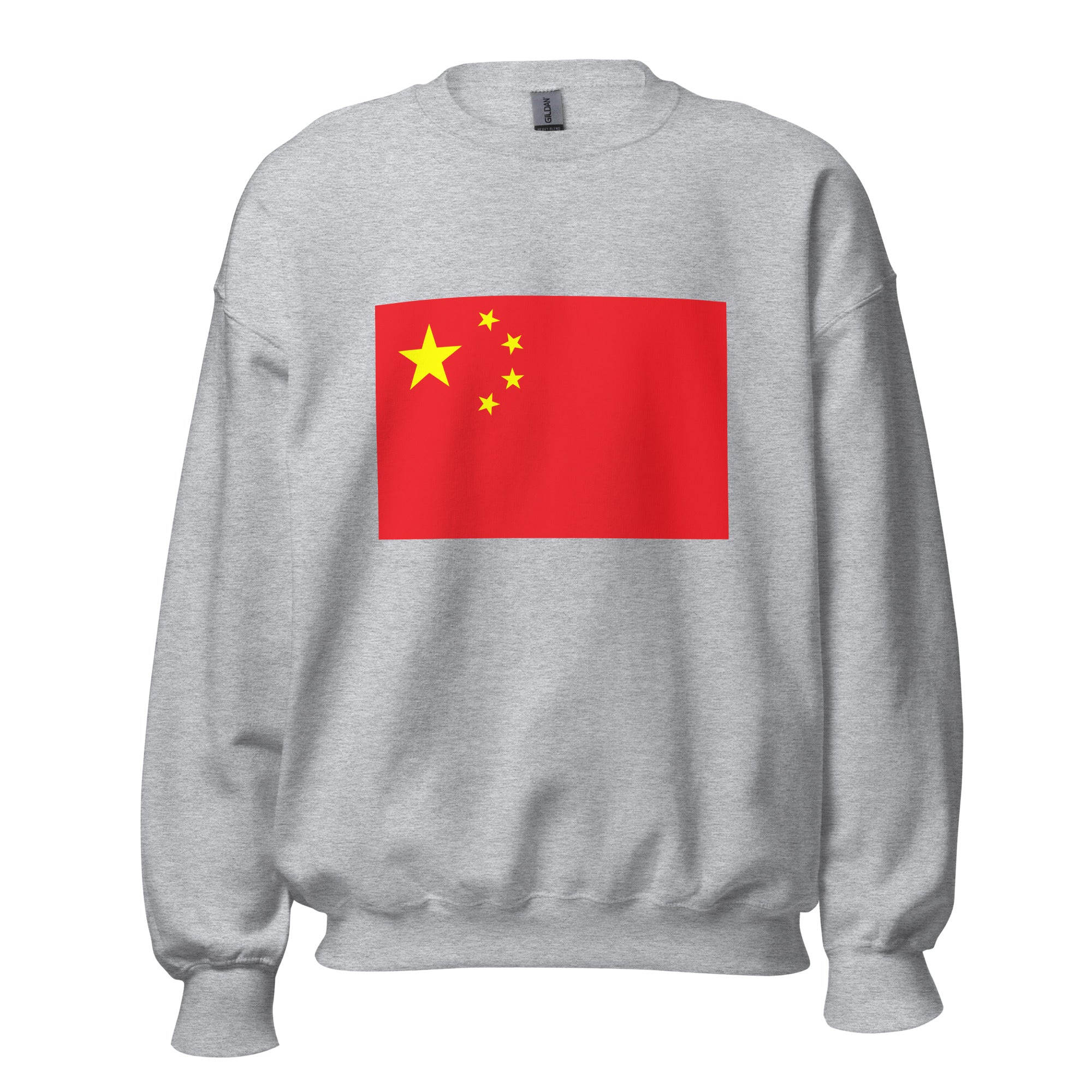 Unisex black sweatshirt featuring Chinese flag design printed across the front chest