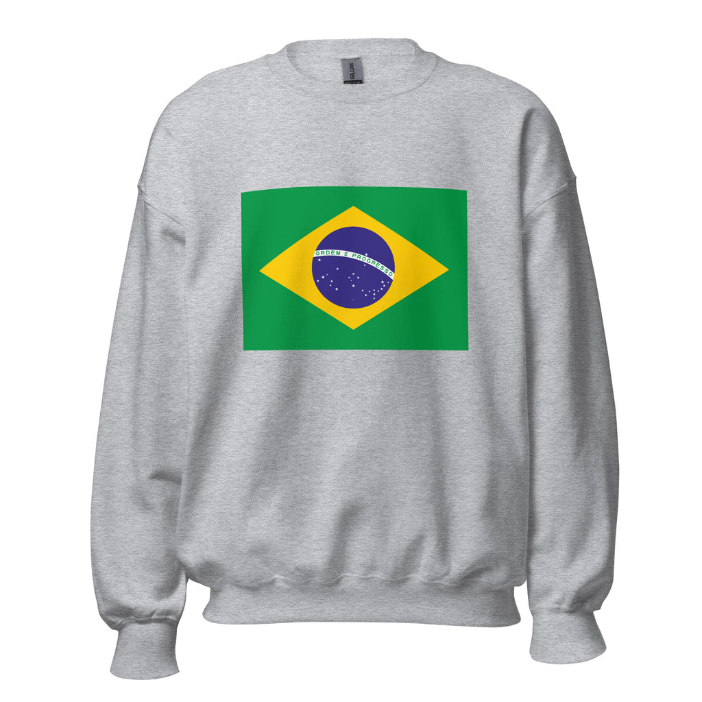Unisex black sweatshirt featuring Brazilian flag design printed across the front chest