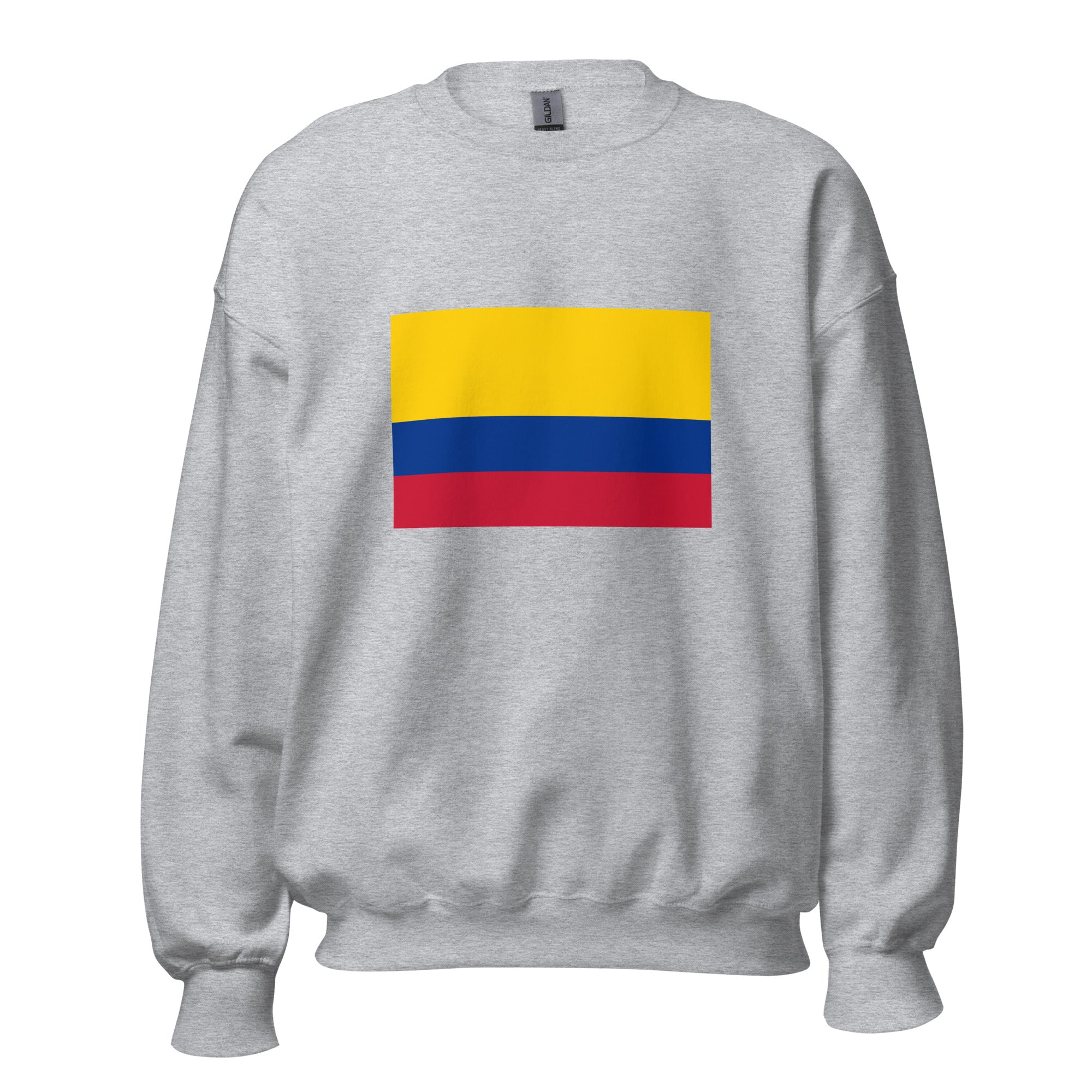 Unisex black sweatshirt featuring Colombian flag design printed across the front chest