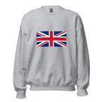 Unisex black sweatshirt featuring British flag design printed across the front chest
