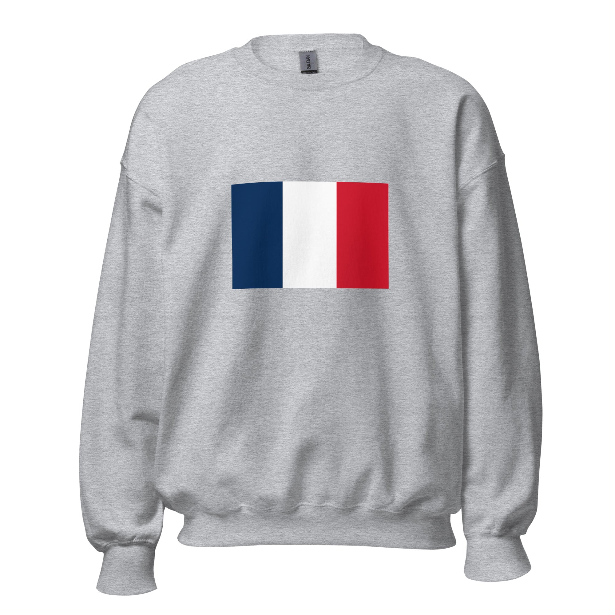 Unisex black sweatshirt featuring French flag design printed across the front chest