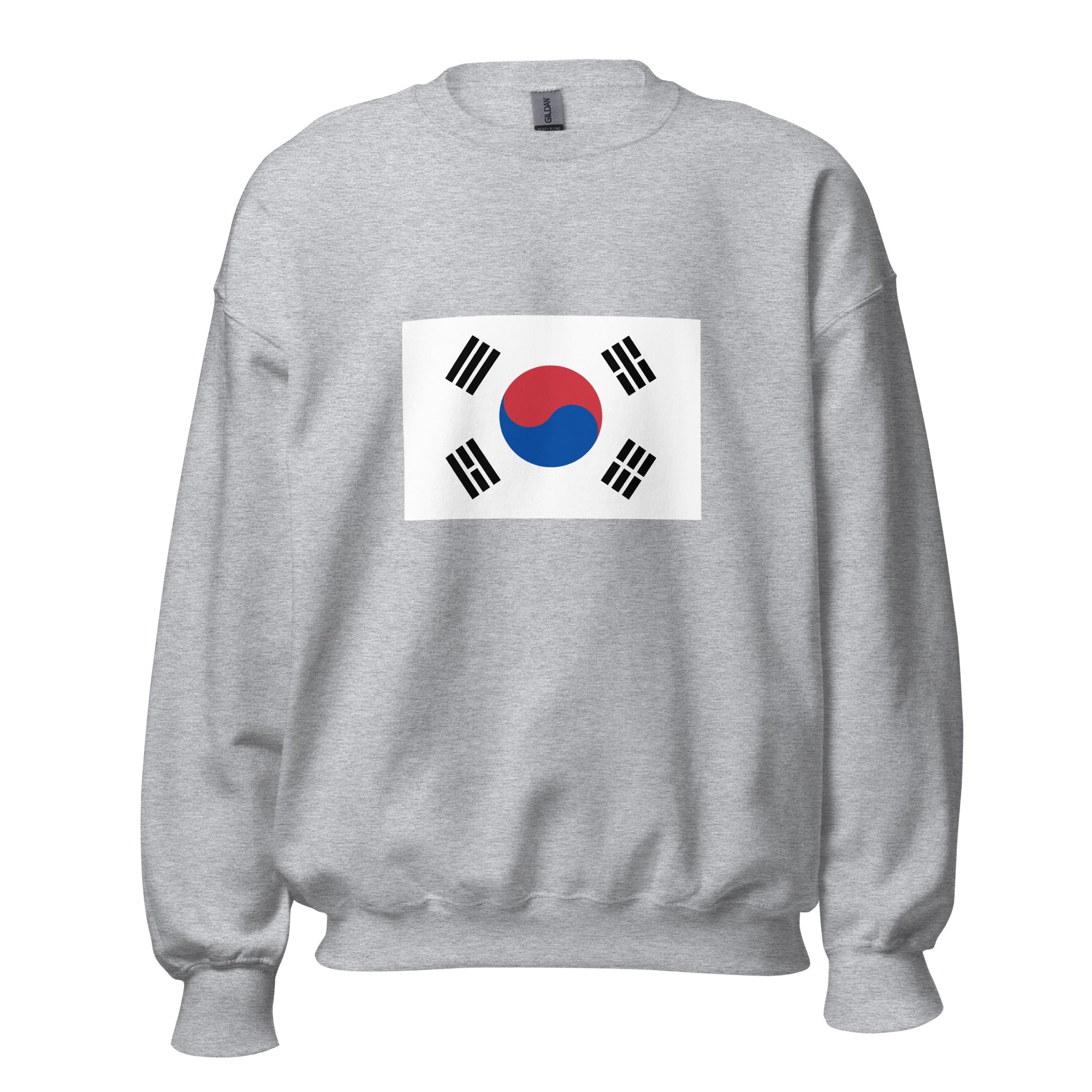 Unisex black sweatshirt featuring South Korean flag design printed across the front chest