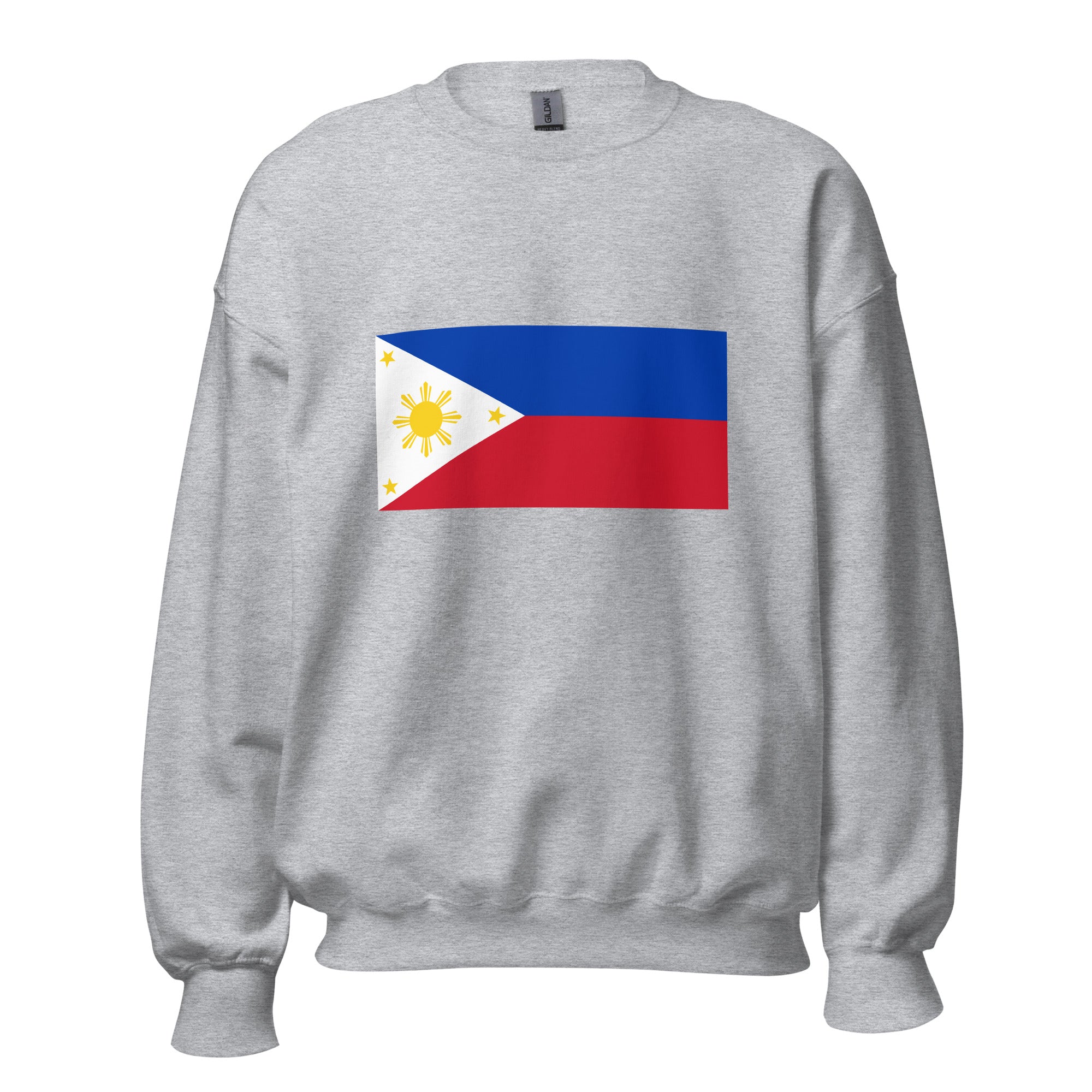 Unisex black sweatshirt featuring Philippine flag design printed across the front chest