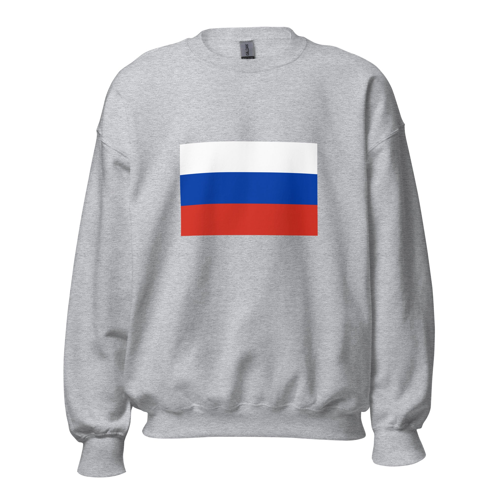 Unisex black sweatshirt featuring Russian flag design printed across the front chest