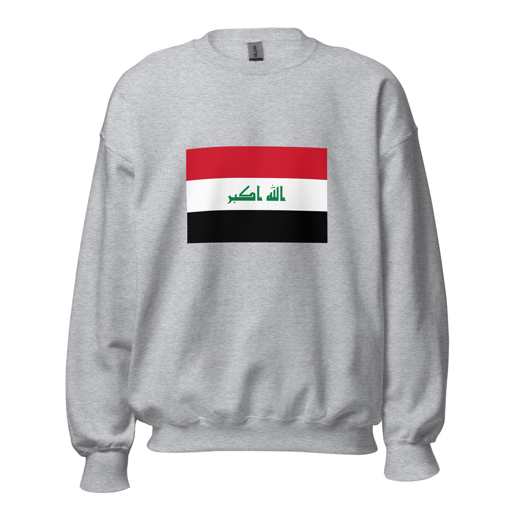 Unisex black sweatshirt featuring Iraqi flag design printed across the front chest