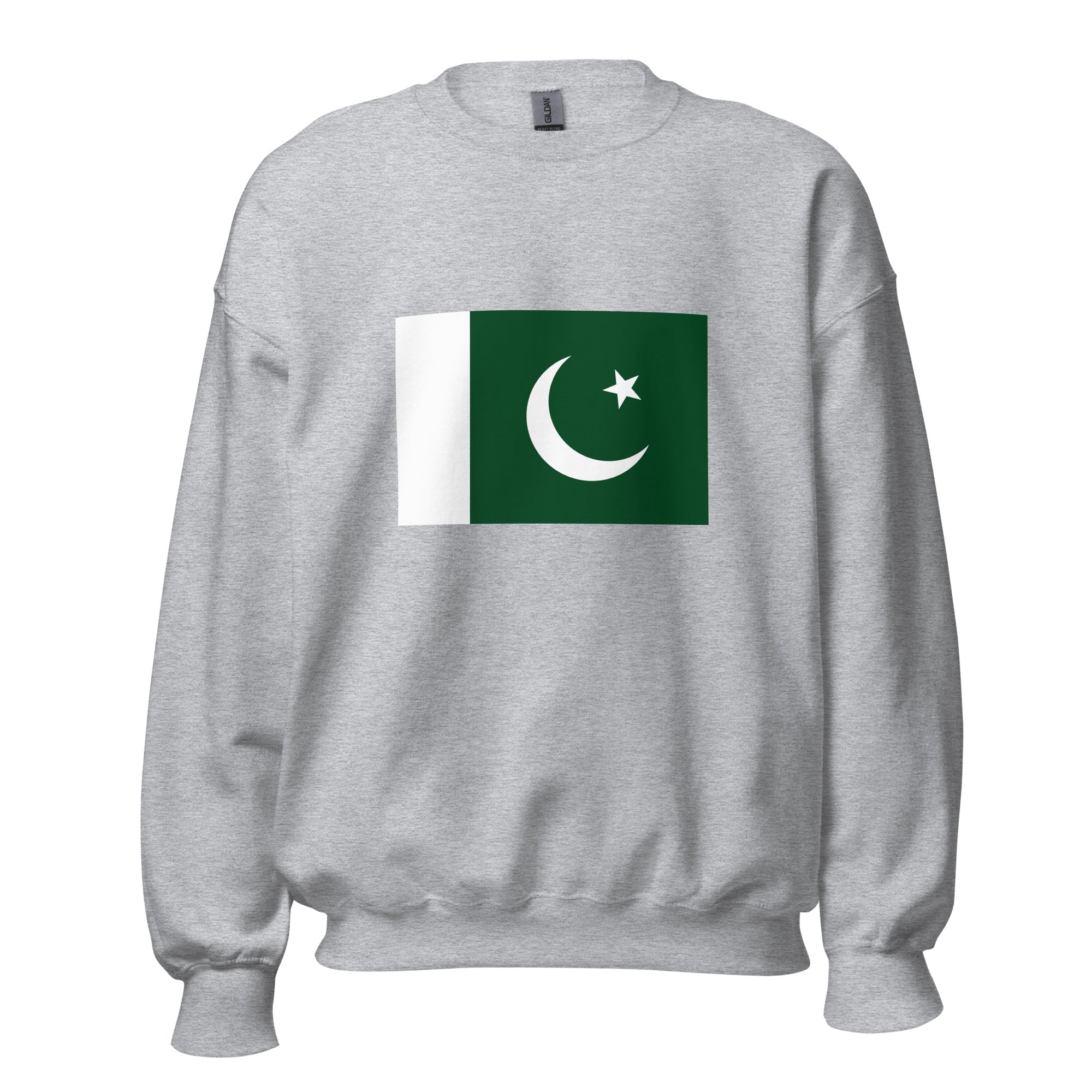 Unisex black sweatshirt featuring Pakistani flag design printed across the front chest