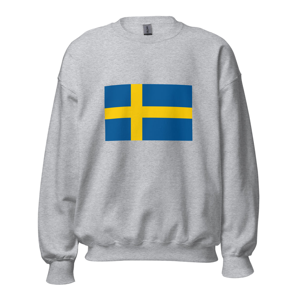 Unisex black sweatshirt featuring Swedish flag design printed across the front chest