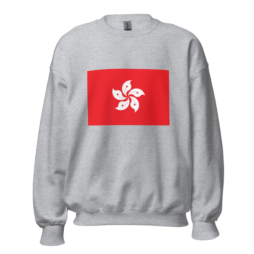 Unisex black sweatshirt featuring Hong Kong flag design printed across the front chest