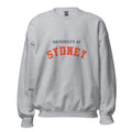 Unisex heather gray sweatshirt featuring University of Sydney logo printed across the front chest