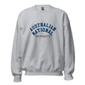 Unisex black sweatshirt featuring Australian National University logo printed across the front chest