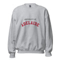 Unisex black sweatshirt featuring University of Adelaide logo printed across the front chest