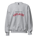 Unisex black sweatshirt featuring University of Adelaide logo printed across the front chest