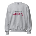 Unisex heather gray sweatshirt featuring University of Waikato logo printed across the front chest
