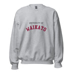 Unisex heather gray sweatshirt featuring University of Waikato logo printed across the front chest