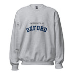 Unisex heather gray sweatshirt featuring University of Oxford logo printed across the front chest