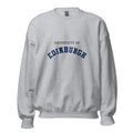 Unisex heather gray sweatshirt featuring University of Edinburgh logo printed across the front chest