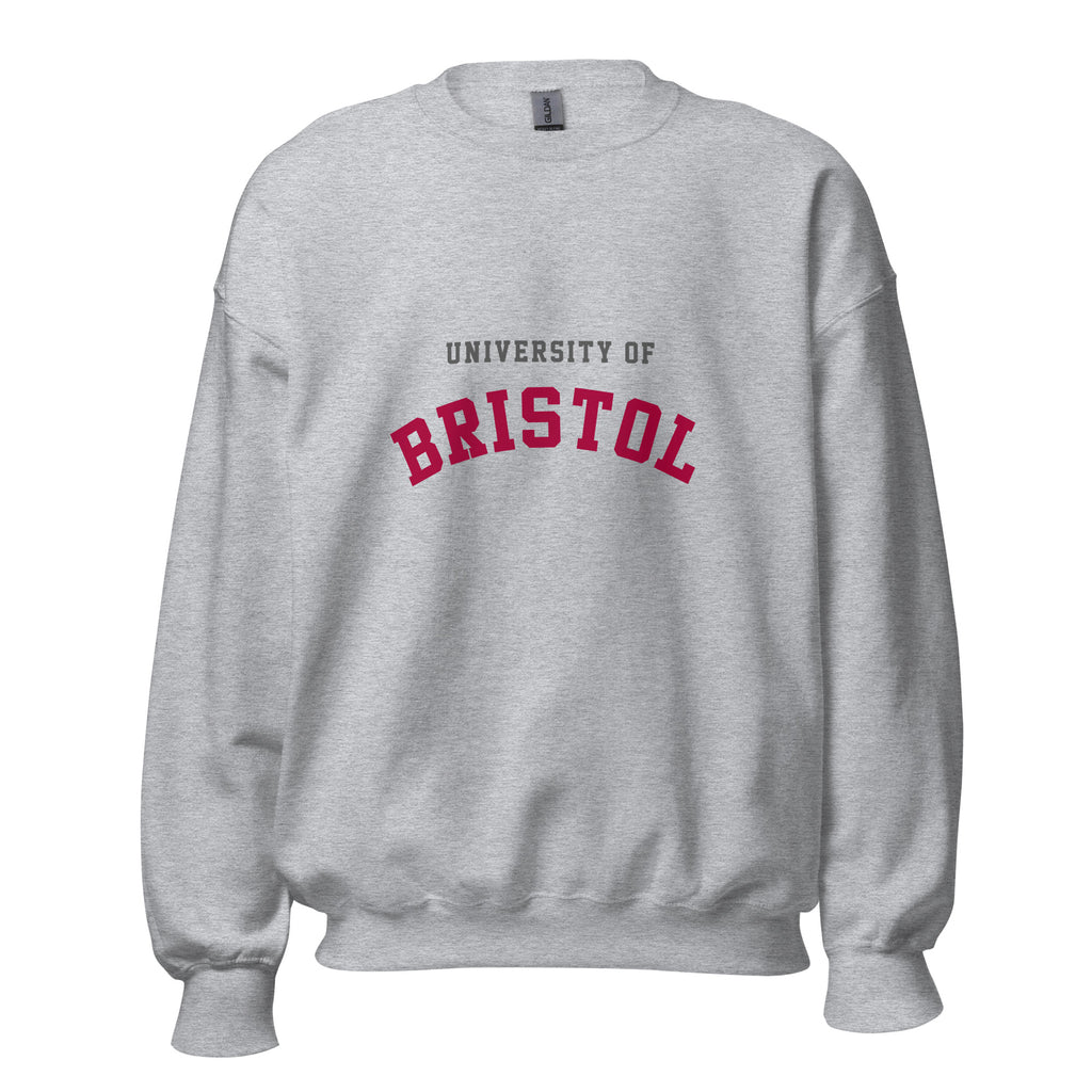 Unisex black sweatshirt featuring University of Bristol logo printed across the front chest