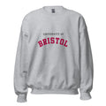 Unisex black sweatshirt featuring University of Bristol logo printed across the front chest
