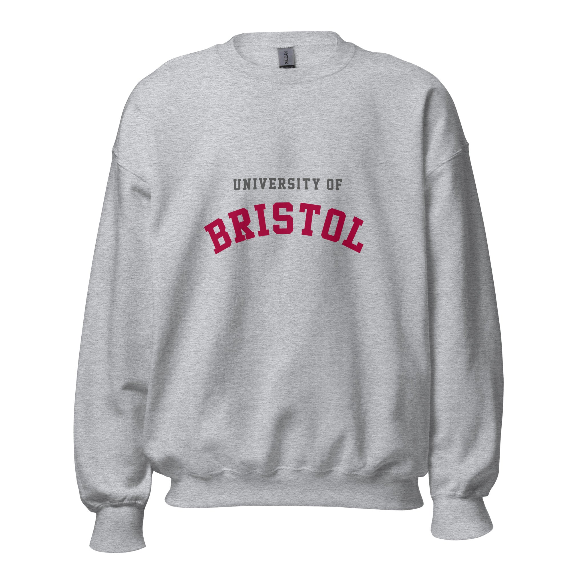 Unisex black sweatshirt featuring University of Bristol logo printed across the front chest