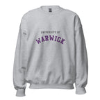 Unisex heather gray sweatshirt featuring University of Warwick logo printed across the front chest