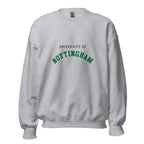 Unisex heather gray sweatshirt featuring University of Nottingham logo printed across the front chest