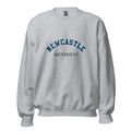 Unisex heather gray sweatshirt featuring Newcastle University logo printed across the front chest