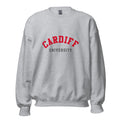 Unisex black sweatshirt featuring Cardiff University logo printed across the front chest