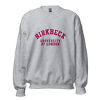 Unisex heather gray sweatshirt featuring Birkbeck, University of London logo printed across the front chest
