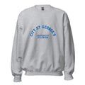 Unisex heather gray sweatshirt featuring St George's, University of London logo printed across the front chest