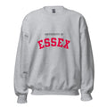 Unisex black sweatshirt featuring University of Essex logo printed across the front chest