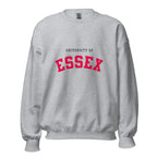 Unisex black sweatshirt featuring University of Essex logo printed across the front chest