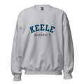 Unisex heather gray sweatshirt featuring Keele University logo printed across the front chest