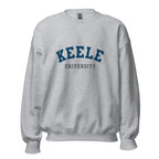 Unisex heather gray sweatshirt featuring Keele University logo printed across the front chest