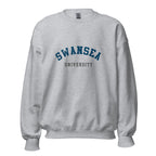 Unisex heather gray sweatshirt featuring Swansea University logo printed across the front chest