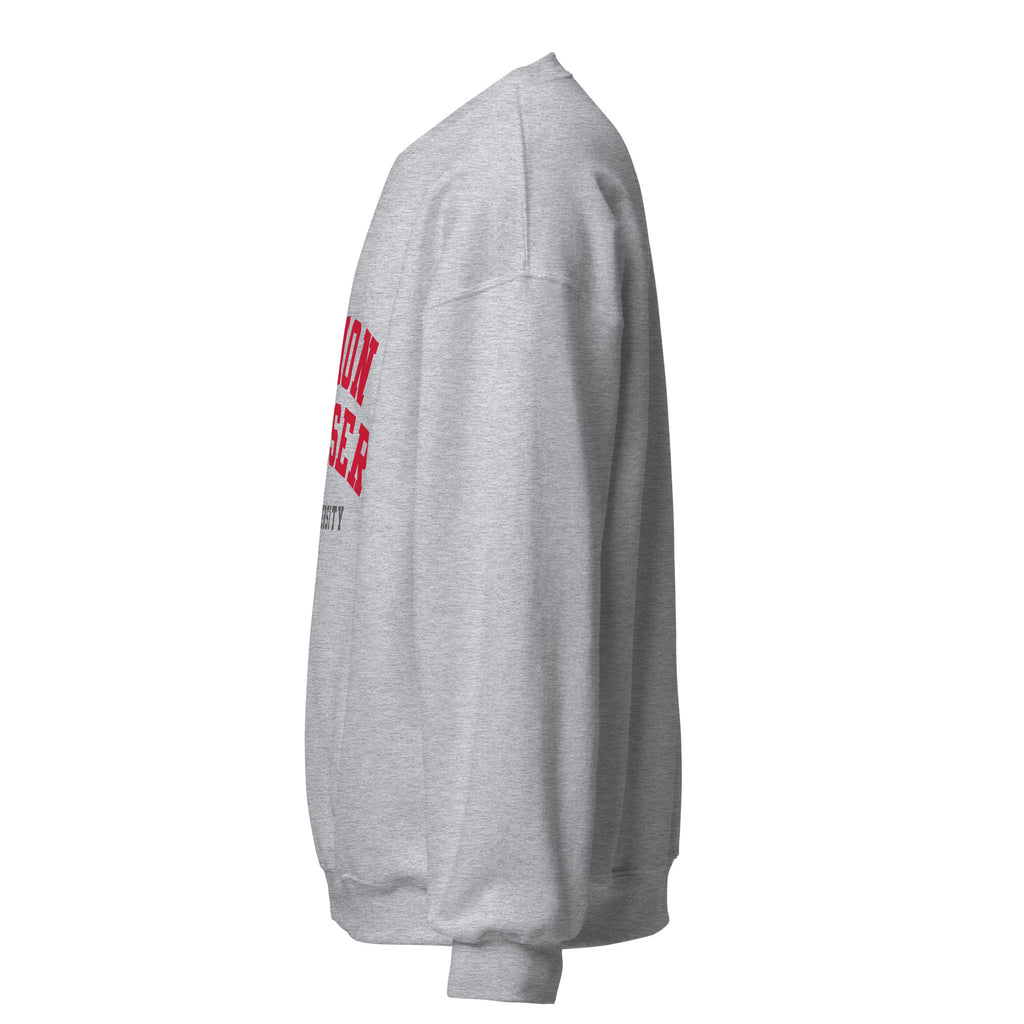 Unisex sweatshirt featuring Simon Fraser University name and branding in red and white
