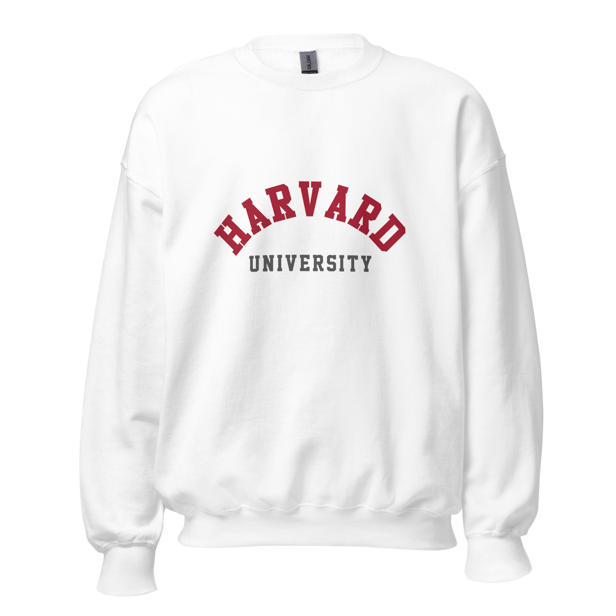 Unisex sweatshirt featuring Harvard University name and branding in crimson and white