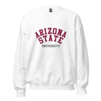 Unisex sweatshirt featuring Arizona State University name and branding in maroon and gold